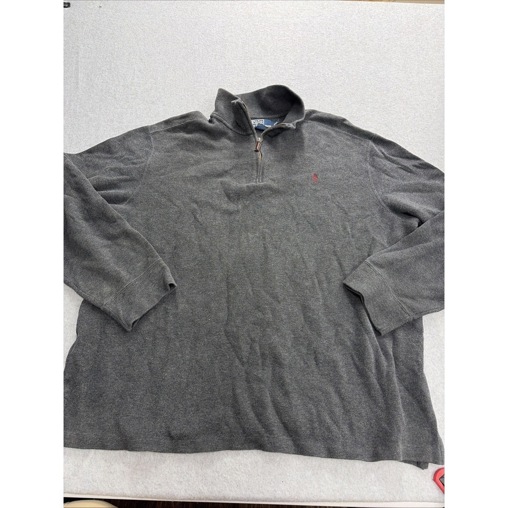 Polo Ralph Lauren Sweater Men's 2XL Gray Quarter Zip Polo Pullover Long Sleeve